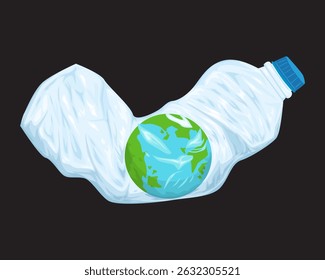 Planet Earth in a Plastic Bottle. Save Our Planet, Plastic Ban Concept. Cartoon Vector Illustration.