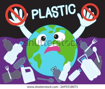 Planet Earth in a Plastic Bottle. Save Our Planet, Plastic Ban Concept. Cartoon Vector Illustration. 