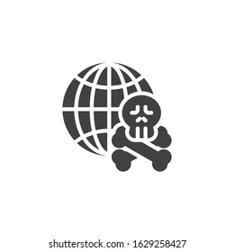 Planet Earth pollution vector icon. filled flat sign for mobile concept and web design. World globe with skull and crossbones glyph icon. Symbol, logo illustration. Vector graphics