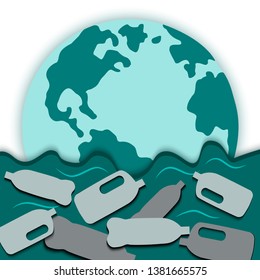 Planet earth. Pollution of water and earth with plastic. illustration.