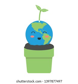 Planet earth in a pot. Vector illustration of saving the planet. New life. Fantasy plant. For web design.