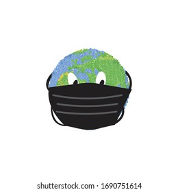 Planet Earth in a protective mask. The planet is quarantined illustration. Environmental protection logo