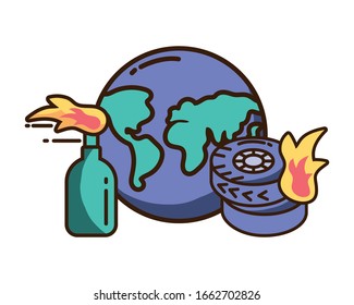 planet earth with protest icons on white background vector illustration design