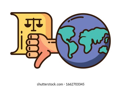 Planet Erde mit Protestsymbolen auf weißem Hintergrund Vektorillustration Design