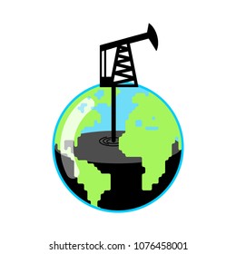 Planeta Terra e Bomba Jack e Produção de óleo. Posto de gasolina. Reservas mundiais de petróleo.   