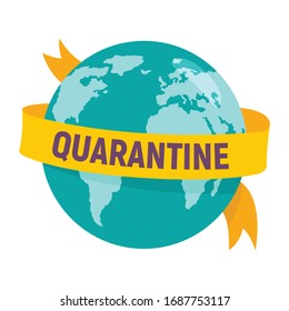 Planet Earth in Quarantine. Vector concept with Planet Earth in Quarantine. A yellow quarantined ribbon surrounds Earth. Coronavirus pandemic