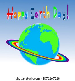 Planet Earth with a rainbow. Vector Graphics Isolated