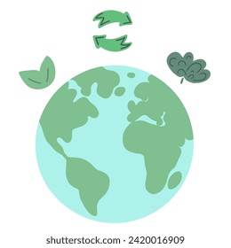 Planet Earth and recycle icons green Earth day