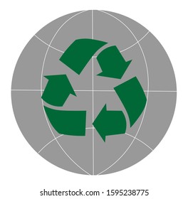 Planet earth and a recycling icon isolated on white background. Environmental concept. Vector Illustration