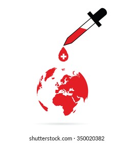 planet earth with red cross vector in colorful