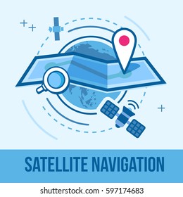 Planet Earth, Route map, Satellite Navigation and Geolocation. Search route on the map. Business concept illustration.