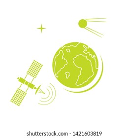 Planet Earth, satellite, orbital station vector illustration. Earth Day. Space exploration. Astronomy. Science. Design for astronomy apps, websites, print.