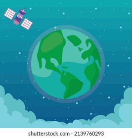 planet earth and satellite scene