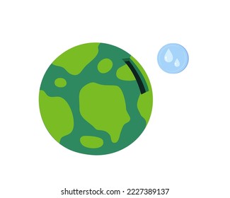 Planet earth and saving water coin isolated on white background. Concept of eco friendly, save the world, environment. Flat vector illustration.