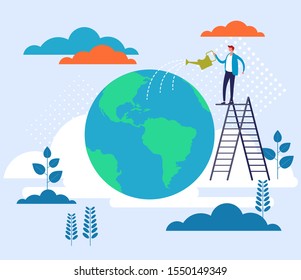 Planet Earth savings concept. Vector flat graphic design cartoon illustration