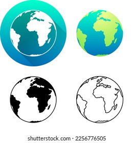 Icono de la ciencia del planeta Tierra, conjunto de sombras diagonales planas, color, silueta blanco-negro, símbolo de icono del logotipo de arte de línea aislado en fondo blanco para la ciencia médica
