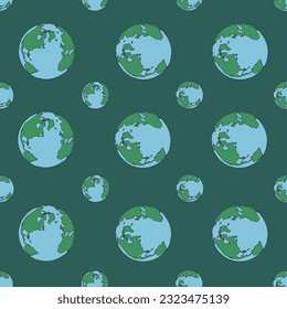 Planet Earth seamless pattern. World Earth Day banner. Endless ornament with Green Planet. Wallpaper and bed linen print. Flat vector illustration.