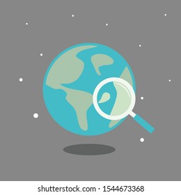 Planet Earth with search icon from astronomy. Flat design planet earth for element design or background. Vector illustration EPS.8 EPS.10
