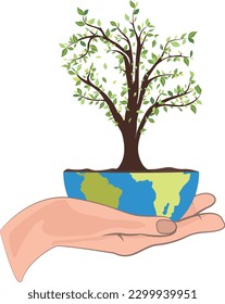 Planet earth in section with earth and tree vector illustration