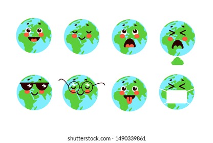 planet earth set emotions isolated on white