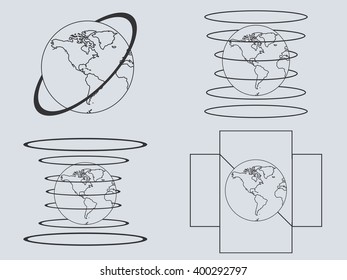 Planet Earth. Set of Earth globe icons isolated. Line style.