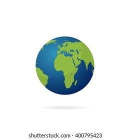 Planet Earth with shadow on a white  background