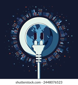 Planet Earth in the shape of an electrical outlet in flat style. Vector illustration