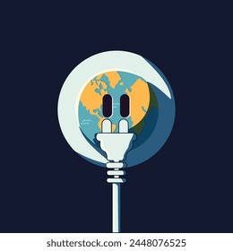 Planet Erde in Form einer Steckdose im flachen Stil. Vektorillustration