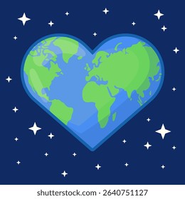 Planet Earth in the shape of a heart. Cute vector illustration of a planet heart. environmental symbol