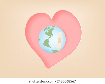 Planet Earth sick in heart. Love your planet. Climate change and ecological problems. Vector flat illustration.