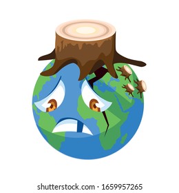 planet earth sick for pollution over white background vector illustration design