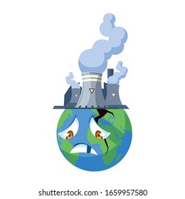 planeta tierra enferma de contaminación por fondo blanco diseño de ilustración vectorial