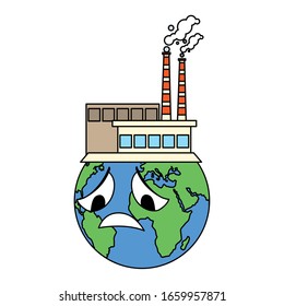 planet earth sick for pollution over white background vector illustration design