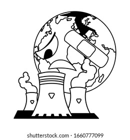 planet earth sick for pollution over white background vector illustration design