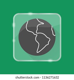 Planet Earth silhouette icon in flat style on transparent button