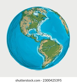 Planet Earth. Sketch. Multicolored image of planet earth with ocean and continents