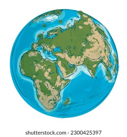 Planet Earth. Sketch. Multicolored image of planet earth with ocean and continents