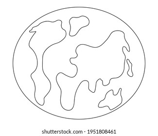 Planeta Tierra. Esbozo. Ilustración vectorial. El lugar donde vive la humanidad. Vista desde el espacio al globo. Libro de Colores para niños. Modelo de la Tierra. Mapa mundial. Esquema sobre fondo blanco aislado. 