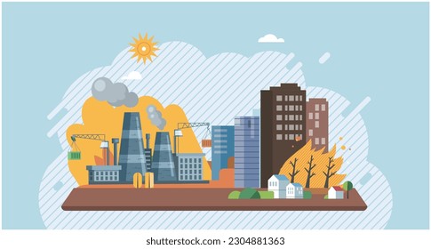 Planet Earth in smoke, plastic, garbage. Toxic air pollution. Greenhouse effect of CO2. Earth with reasons of destroying. Fire in the forest near city. Climate change cycle dried or dry cracked land