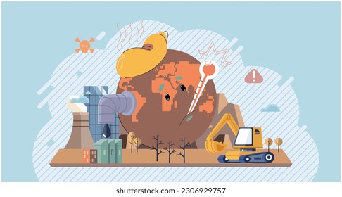 Planet Earth in smoke, plastic, garbage. Toxic air pollution. Greenhouse effect of CO2. Earth with reasons of destroying. Saving the planet, World Environment Day. Ecological catastrophy. Save Earth