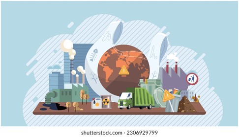 Planet Earth in smoke, plastic, garbage. Toxic air pollution. Greenhouse effect of CO2. Earth with reasons of destroying. Saving the planet, World Environment Day. Ecological catastrophy. Save Earth