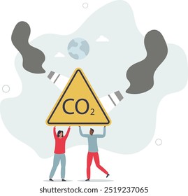 Planeta Terra com Canos de Usina de Fumar. Ambiente Poluído por Emissão de CO2.design plano com as pessoas.