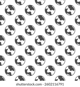 Planet earth solid seamless pattern, cosmos theme. Vector graphics. World globe with continents and oceans sign with background, repeat glyph icon