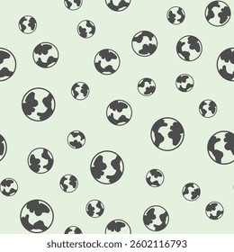 Planet earth solid seamless pattern, cosmos theme. Vector graphics. World globe with continents and oceans sign background, filled with glyphs icon