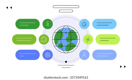 Planet Earth sources. Ecology and environment. Abstract scheme. Presentation slide. Vector file.