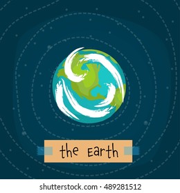 Planet Earth in space flat design poster isolated illustration with stars and orbit