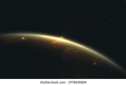 Planet earth in space with glitter light gold world map. Futuristic digital hi tech technology background concept. Vector illustration