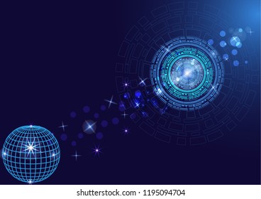 Planet earth in the space of the information network is an abstract illustration of science, information technology, network solutions, communications, digital and cloud technologies