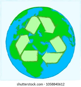 Planet Earth in the space with recycle sign.Save the Earth.Geography.