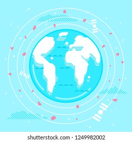 Planet Earth in space with satellites in orbits and space debris around, space pollution of debris concept illustration background in flat style